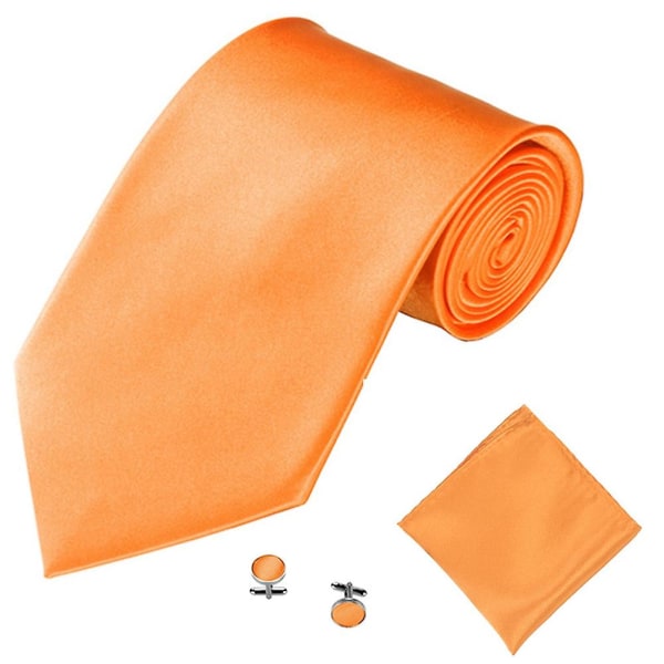 Herremote Ensfargede Drakter Slips Slips Mansjettknapper Hanky ​​Sett Tuxedo Suit Orange