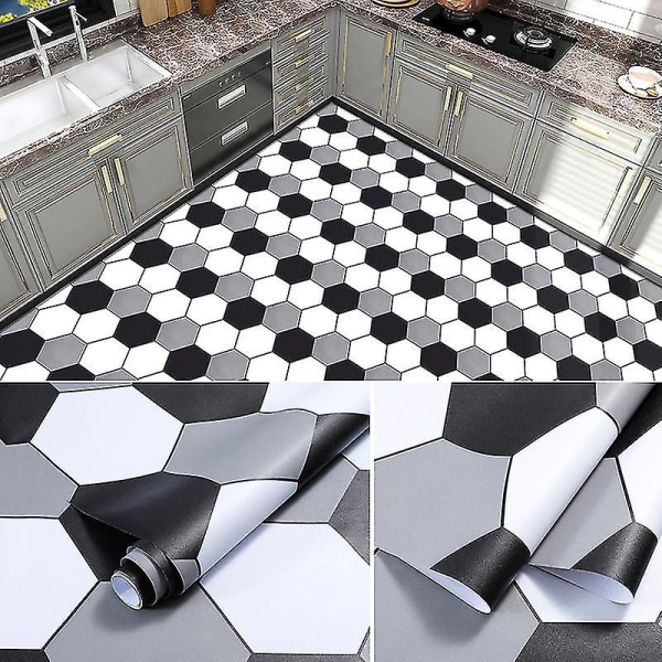 Itseliimautuva vedenkestävä lattia, ei liukastuva, kylpyhuoneeseen, keittiöön, olohuoneeseen, paksu ja kulutusta kestävä Three color Hexagon