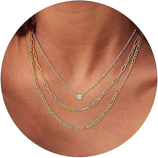 Bebetter Lariat Guld Halskæde Til Kvinder, Fin Lang Halskæde 14k Guldbelagt/sølv Y-formet Vedhæng Halskæde Trendy Lagdelt Cz Perlekæde Drop Nec 3layer-CZ-Paperclip-Figaro