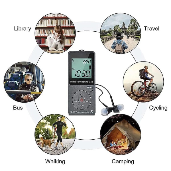 Bärbar AM/FM-radio, Personlig radio med hörlurar, Walkman-radio med uppladdningsbart batteri, Digital