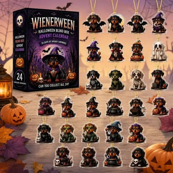 Halloween-adventskalender med dachs, blind box, akrylanheng med dachs, 5 stiler