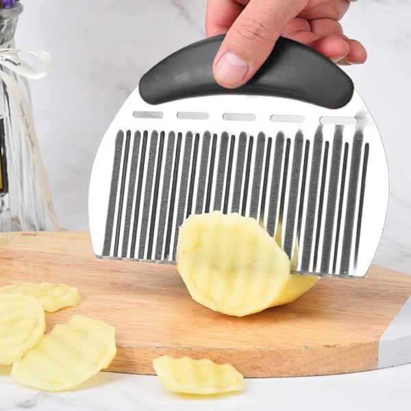 Potatisvåffelskärare, Rostfritt Stål Potatischips Skärare, (Svart)