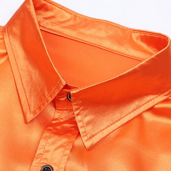 Sliktaa Casual Mode för män glänsande långärmad Slim-Fit formell skjorta Orange XL