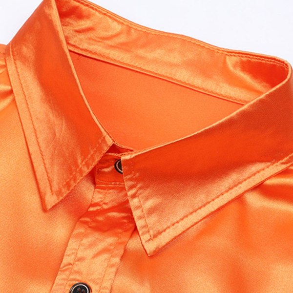 Sliktaa Herre Casual Fashion Shiny Langermet Slim-Fit formell skjorte Orange 2XL