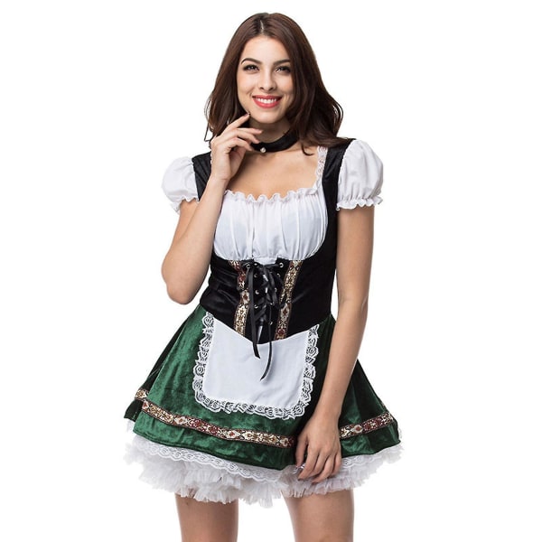 Kvinders Oktoberfest Kostume, Halloween Beer Maid Kostumer Fløjler Snøringskjole Khaki M