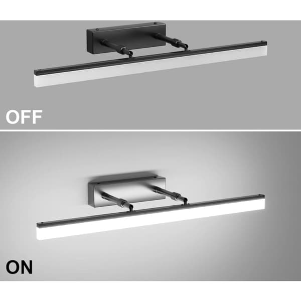 60cm LED Mirror Light, 14W 3000K 910LM, IP44 Bathroom Wall Lamp with Adjustable Head, Black - Energy Class A+