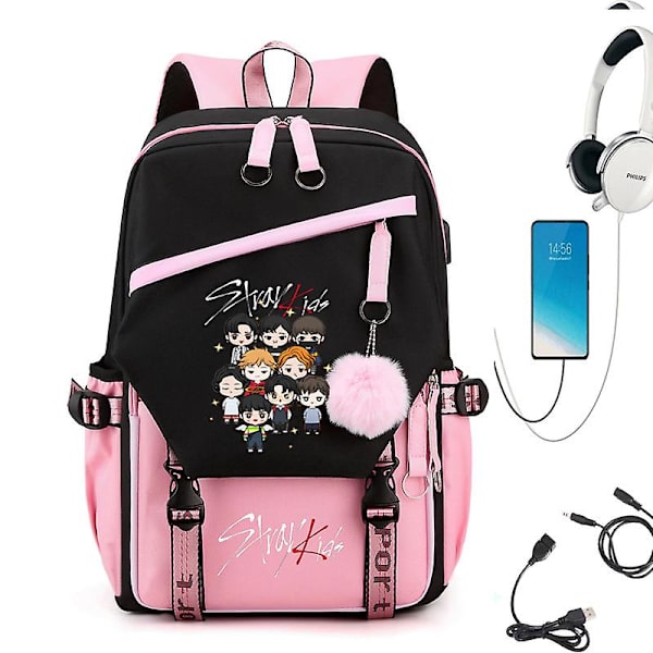 Stray Kids Combo Around The Same USB Rygsæk Skoletaske Rygsæk Koreansk Student Mænds Og Kvinders Tasker