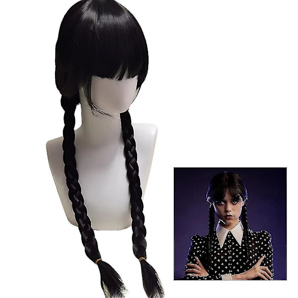 Wednesdayn Addamsin mekko Lapset Tytöt Cosplay Party mekko+laukku+peruukki/mekko+laukku/peruukki 4-10 vuotta Hieno pukeutuminen asut only Wigs One Size