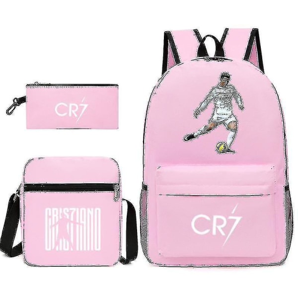 Football Star C Ronaldo Cr7 printed reppu opiskelijan ympärille Kolmiosainen reppu. Pink 2 backpack