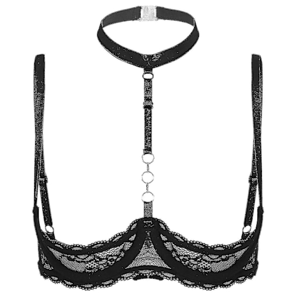 Damunderkläder, spetsbh med bygel, halterhalsband, O-ring, push-up, genomskinlig, Xinmu Red D 4XL