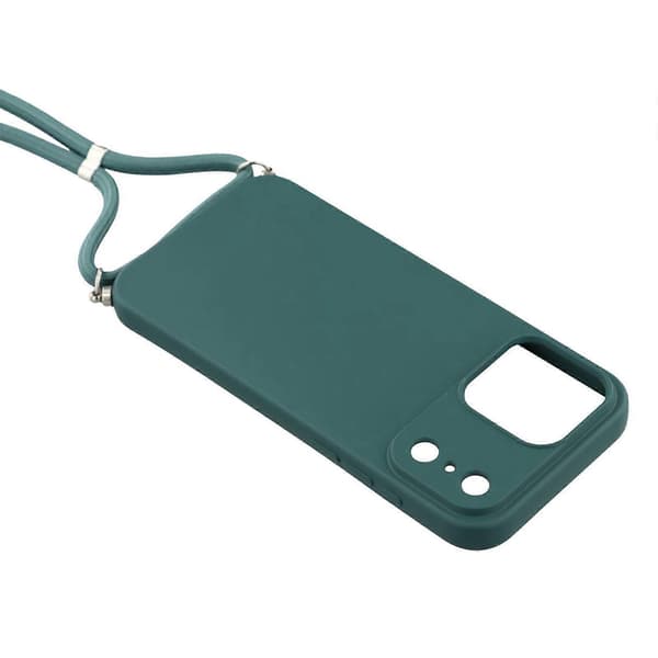 Skal för iPhone 17 Pro, mjukt TPU-fiberfoder, telefonfodral med axelrem Army Green