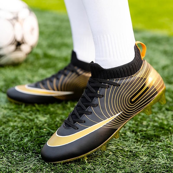 KIDENG Fotbollsskor för Barn Pojkar Flickor Ankel Fotbollsskor Gräs Träning Sport Skor Sneakers Yj723 Black 44