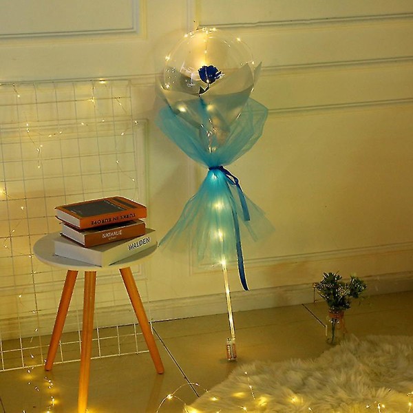 Luminous Ballongrosbukett med LED-ljus Bobo Ball med Ros 20 tum Glödande Bubbelballonger med Ljuskedja Bouquet