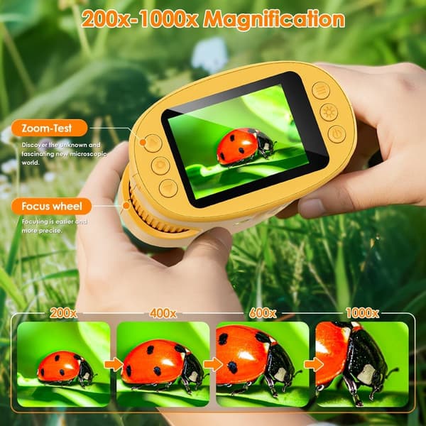 New 2-inch Bifocal Handheld 2MP High-Definition 1000X Educational Observation Microscope for Children, Pocket-sized Microscope