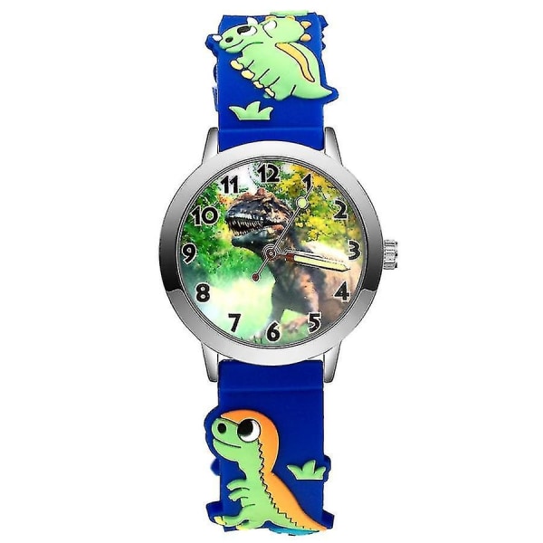 Mode Tecknad Söt Dinosaurie Stil Barnklockor Barn Student Flickor Pojkar Quartz 3d Silikon Watch Blue