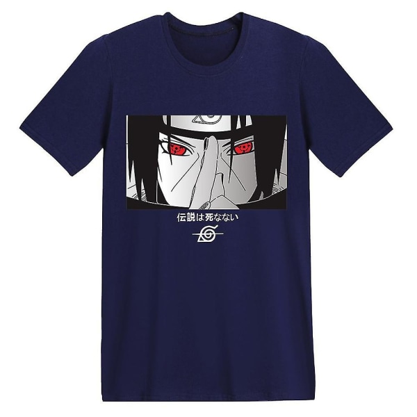 Unisex Anime Uchiha Itachi Trykte T-skjorter Casual Sommer Korte Ermer Topper Gaver Navy Blue 3XL