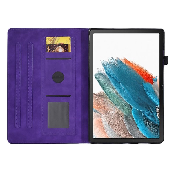 Täysin suojattu tablet- case Samsung Galaxy Tab A8 10.5 (2021) X200 / X205 Butterfly Flower -kukkakuviolle painettu pu-nahkainen ompeluviiva Pudotuksenesto T Purple