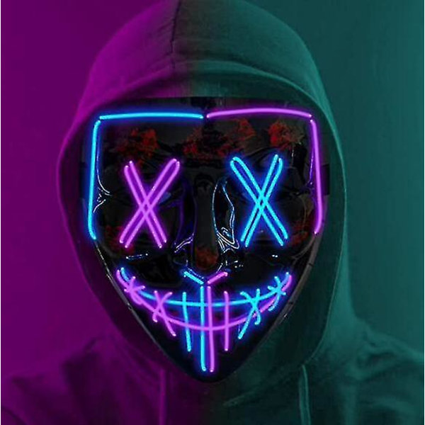 Led Purge Mask Light Up Scary Mask Cosplay-asuun blauw paars