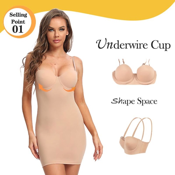 Kvinners Stretch Rett Kjole Med Underwire Cup Enkle Sexy Kjoler Spaghettistropp Tube Bodycon En-delt Blyant Underkjole Rosa M