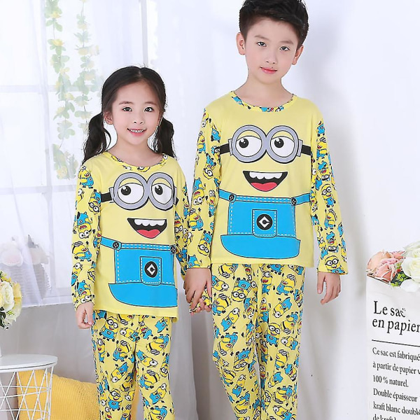 Barn Flicka Pojke Tecknad Pyjamas Set Lång Pyjamas Pjs nattkläder nattkläder Minions 7-8 Years