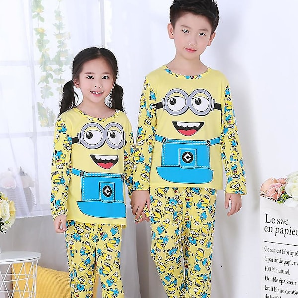 Barnas jente og gutt tegneseriepysjamassett, lange pysjamas, PJs, nattøy Minions 3-4 Years