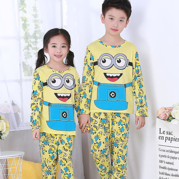 Børn pige dreng tegneserie pyjamas sæt lang pyjamas Pjs nattøj nattøj Minions 3-4 Years