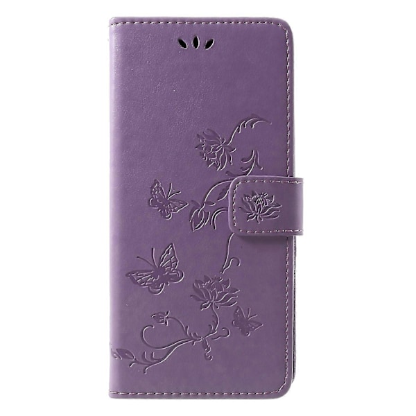 Imprint Fjärilsblommiga Plånboksfodral Stativ Läder Mobiltelefonfodral för Samsung Galaxy J4 Plus