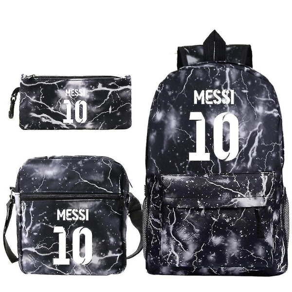 3 stk/sett Lionel Messi skoleveske Trykt ryggsekk med blyantveske Messenger Bag