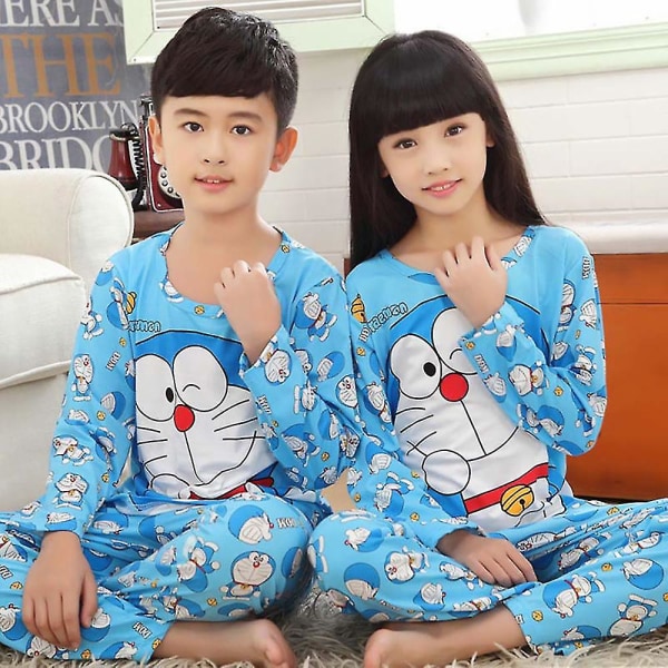 Børn pige dreng tegneserie pyjamas sæt lang pyjamas Pjs nattøj nattøj Doraemon 5-6 Years