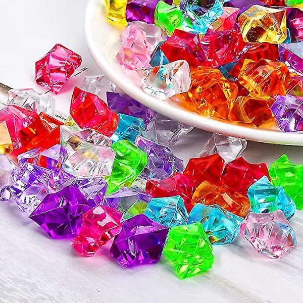180-190 stk. Premium flerfarvede falske knuste issten, plastjuveler, akryl, isstenskrystaller, skat, falske diamanter, plast-isterninger til børn