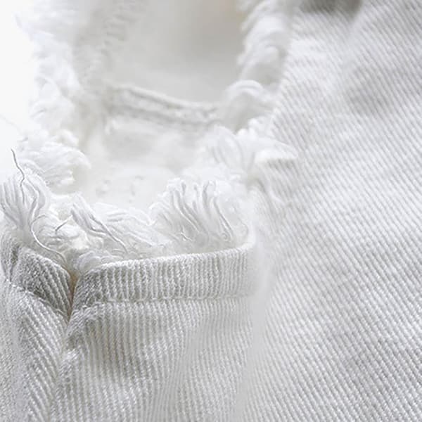 Dame Vår- og Høstfrakk Ensfarget Ermeløs Denimjakke White m