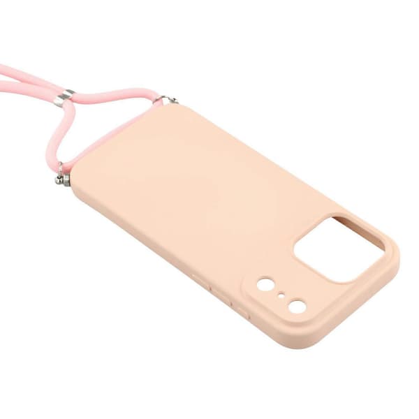 Skal för iPhone 17 Pro, mjukt TPU-fiberfoder, telefonfodral med axelrem Pink