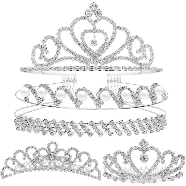 Set med 5 kristaller Pannband, Teenitor Strass Pannband för Kvinnor Hår Smycken Bröllop Pannband Crown Party Tiaras-Silver
