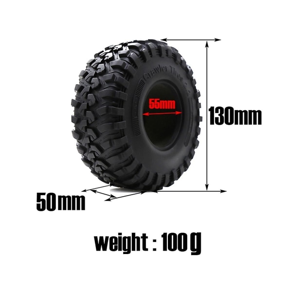 4 kpl 130 mm 2,2 tuuman kumirenkaat Pyöränrenkaat 1/10 Rc Crawler Car Axial Scx10 Wraith Rr10 Capra