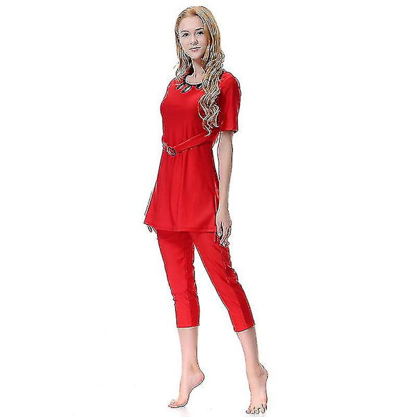 Kvinnors Islamisk Muslimsk Strandbadkläder Blygsam Badkläder Helkroppsburkini Bästa Present Red 3XL