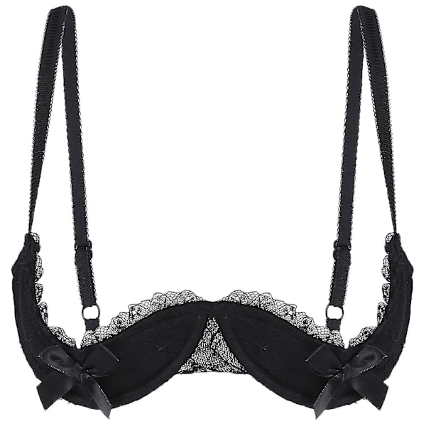 Damunderkläder, spetsbh med bygel, halterhalsband, O-ring, push-up, genomskinlig, Xinmu Black B 4XL