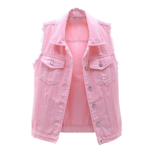 Damjacka i denim, enfärgad, ärmlös, vår & höst Pink xl