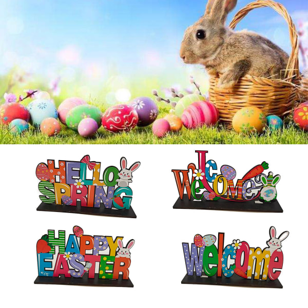 Set Easter Ornament Eye-catching Solid Construction Wood Easter Centerpiece Sign Desktop Decoration for Home