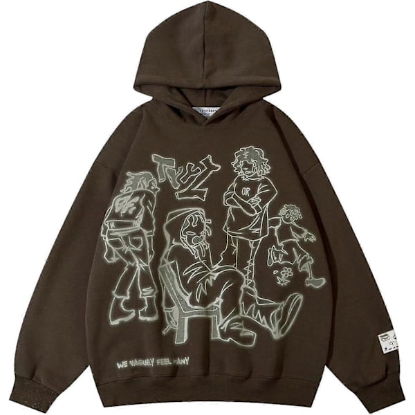Aelfric Eden Miesten Graafiset Hupparit Vintage Painettu Huppari Pusero Rento Ylisuurinen Katutyyli Hiphop XXL brown