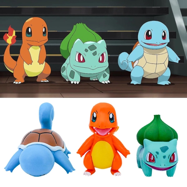 6 st Pokemons Figurer Super Söta Samlarobjekt Mini Pikachu Squirtle Bulbasaur Psyduck Charmander Jigglypuff Figurmodell Leksak