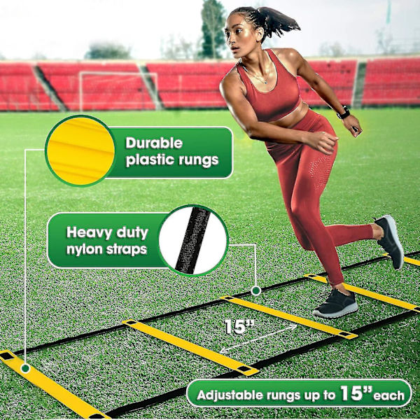 Ultimate Combo Agility Ladder Træningssæt - Hurtighed Agility Ladder med 12 Justerbare Trin, 12 Agility Kegler & 4 Stålpløkke - Inkluderet Bærepose