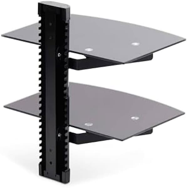 Wall-Mounted Floating Shelf - STARTECH.COM - Adjustable Model - Tempered Glass - Steel Support - Max Load 7kg Svart Aluminium, Plast, Stål