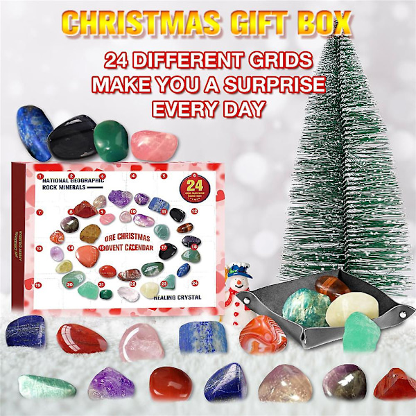 Julkristallstenar Julnedräkning Adventskalender 24 Rutor Malmmineraler Blind Box Present