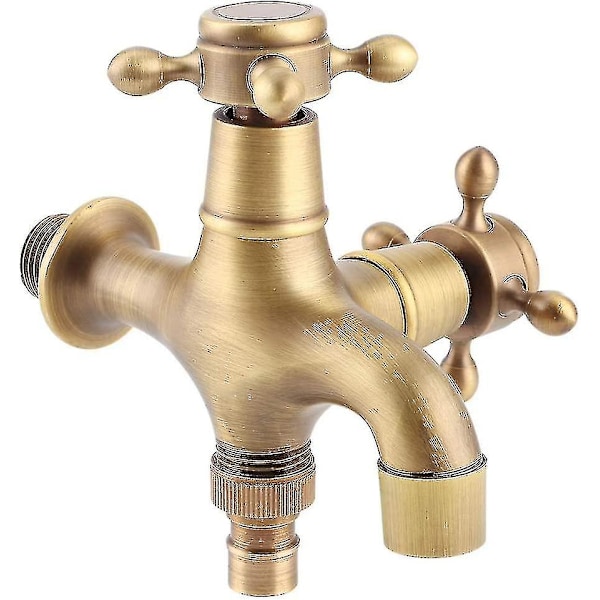 Udendørs Gammel Stil Hane, Have Retro Kobber Vandhane Med Dobbelt Udløb, Enkelt Kold Vaskemaskine Mop Pool Vask Vandhaner (1 Stk, Vintage Guld) -t