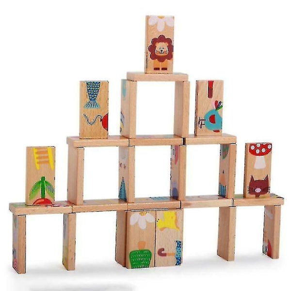 28 stykker/sæt dyrefarve domino-træer tegneserie babylegetøj børnespil