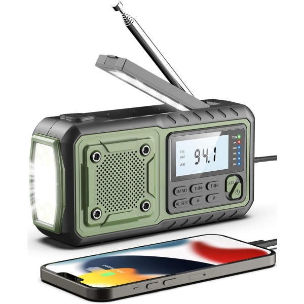 Uusin hätäradio, 4000 mAh Power Bank Solar Hand Crank Radio, AM/FM/WB/NOAA ja Alert kannettava sääradio