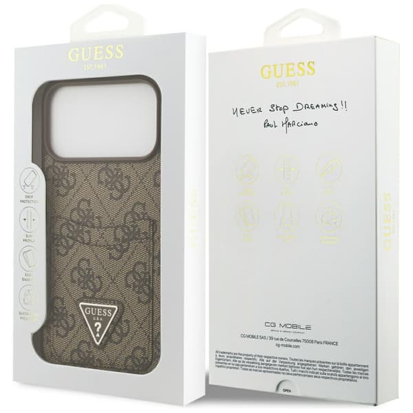 Guess 4G Double Card Triangle-deksel til iPhone 17 Pro Max brun