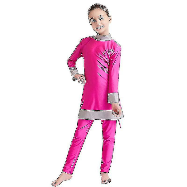 Islamilaisten lasten tyttöjen uimapuku - vaatimaton, koko vartalon peittävä muslimi-uimapuku, ranta-burkini Rose Red 7-8 Years