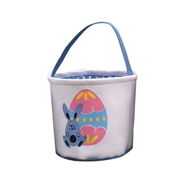 Bunny Printing Påskeæg Gave Opbevaring Kurv Lærred Tote Håndtaske Bucket Bag Blue