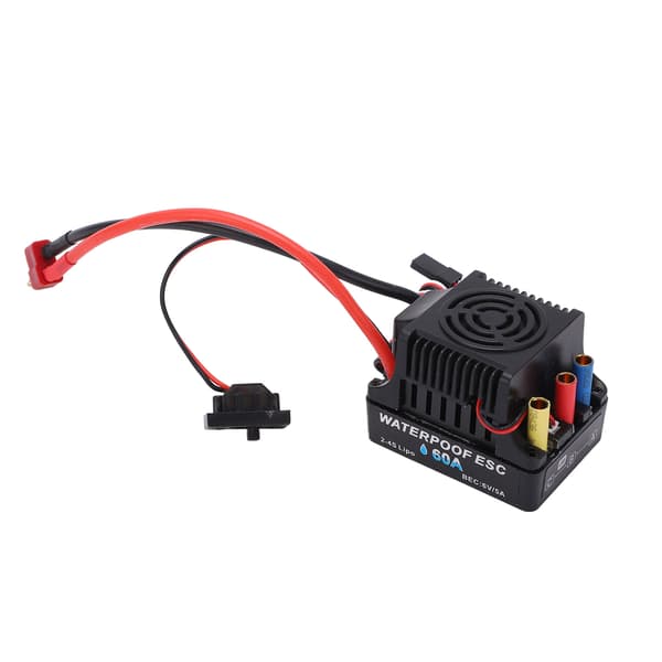 60A Brushless ESC Excellent Acceleration Efficient Operation Waterproof T-Plug Black ESC for 1/10 RC Car